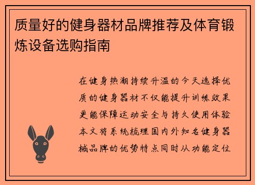 质量好的健身器材品牌推荐及体育锻炼设备选购指南